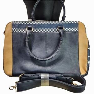 MIA and LUCA Soft-sided Navy Tan Faux Leather Office Travel Shoulder Bag